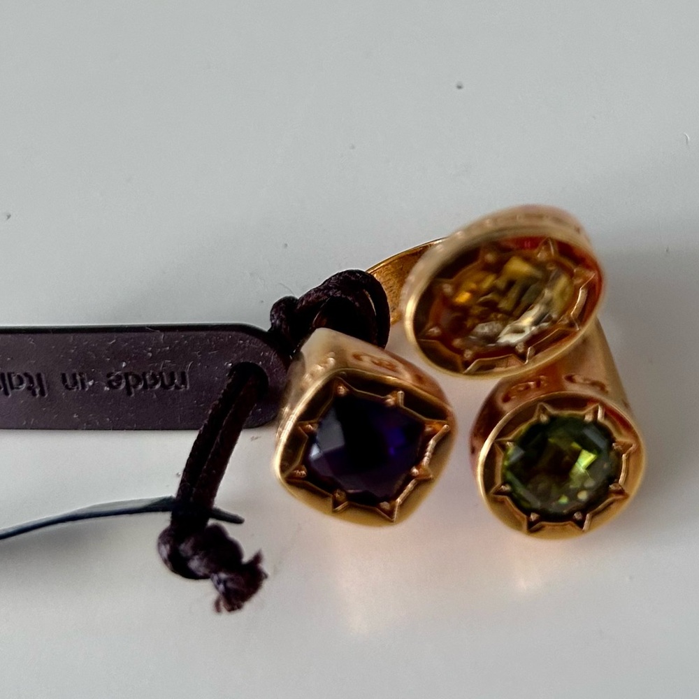 Rebecca “Tropezienne” 3-Stone Gemstone Ring-Citrine Green, Purple, Amber Gold - Picture 3 of 10